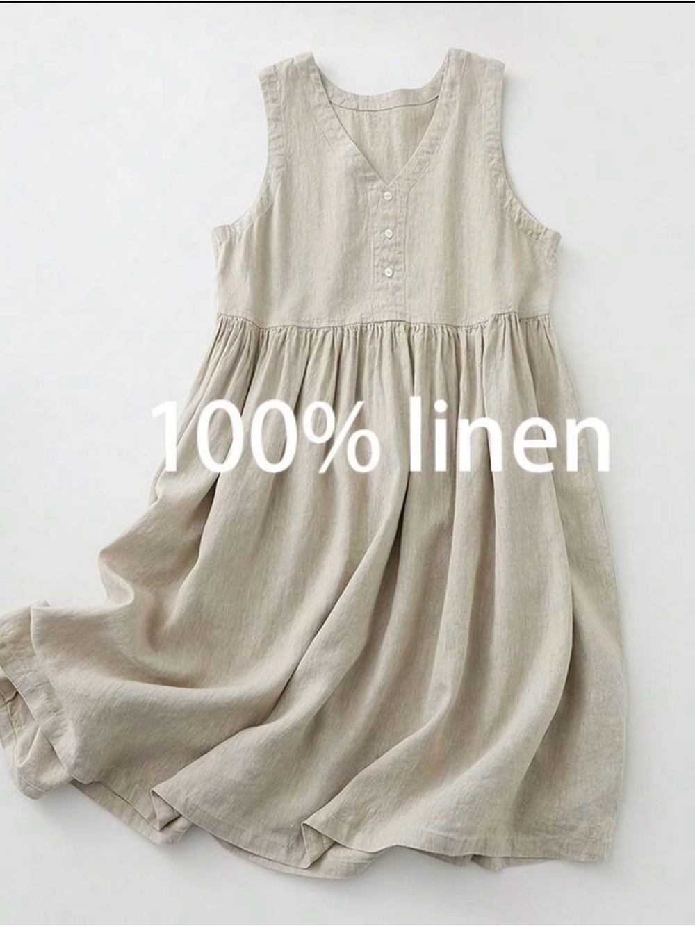 Women’s 100% linen sleeveless A- line dress casual loose fitting breathable. - Picture 4 of 5
